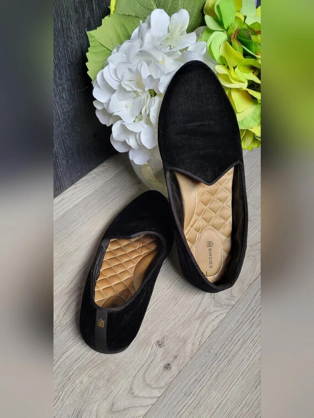 Birdies The Starling Black Velvet Smoking Loafer Slippers & Quilted Insole, US 9